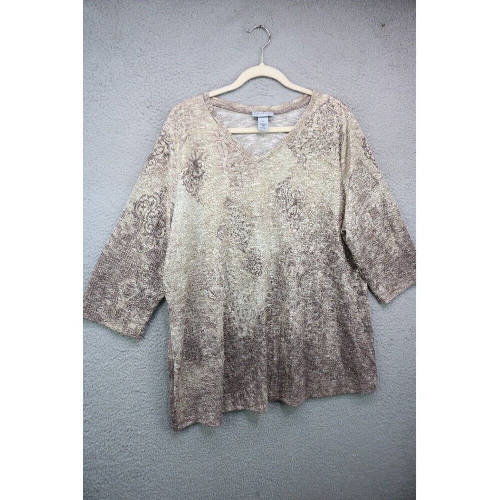 Catherines 3/4 Wide Sleeve Gold Metallic Tunic-Size 2X